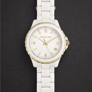 Michael Kors White and Gold Ceramic Bracelet Watch